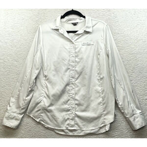 Eddie Bauer Shirt Womens Large White Button Down Outdoor Pocket Logo Hiking